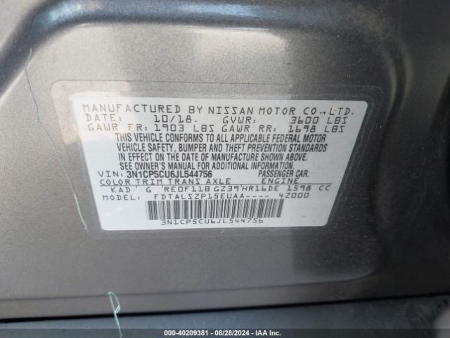 3N1CP5CU6JL544756 Nissan KICKS SV