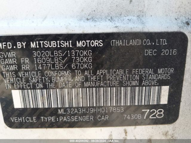 ML32A3HJ9HH017853 Mitsubishi MIRAGE ES