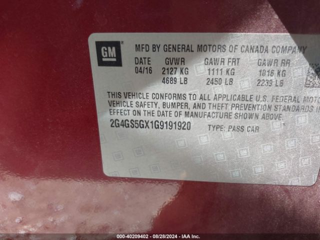 2G4GS5GX1G9191920 Buick Regal Turbo Premium Ii