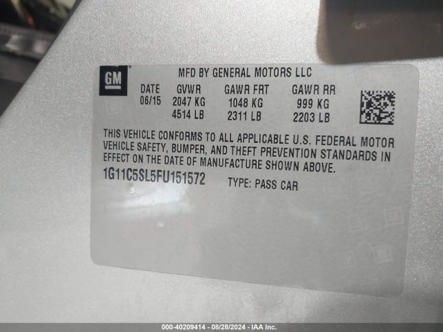 Chevrolet MALIBU 1LT 2015 1G11C5SL5FU151572 Image 9