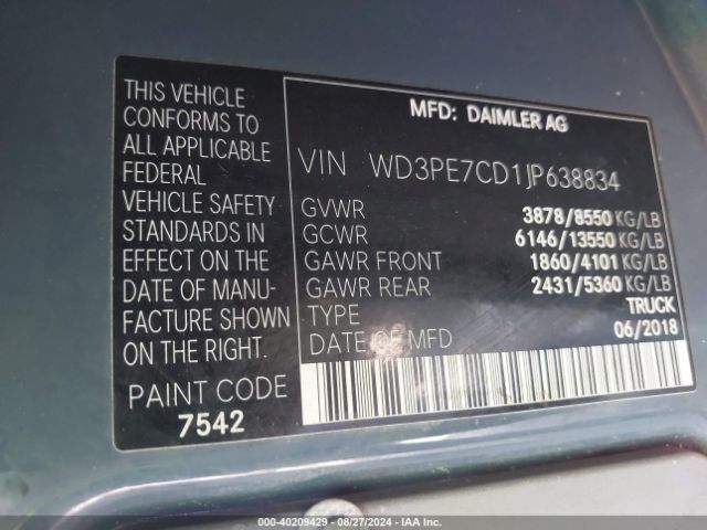 WD3PE7CD1JP638834 Mercedes-Benz Sprinter 2500 Standard Roof V6