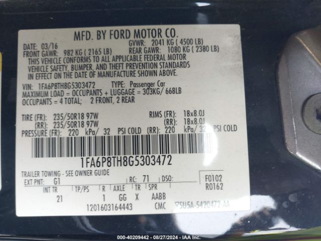 1FA6P8TH8G5303472 Ford Mustang Ecoboost