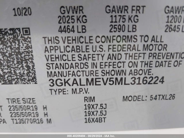 3GKALMEV5ML316224 GMC Terrain Fwd Sle