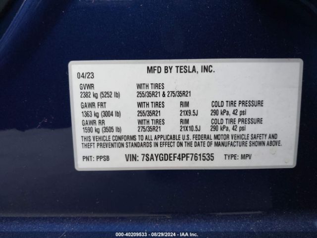 7SAYGDEF4PF761535 Tesla Model Y Awd/performance Dual Motor All-wheel Drive