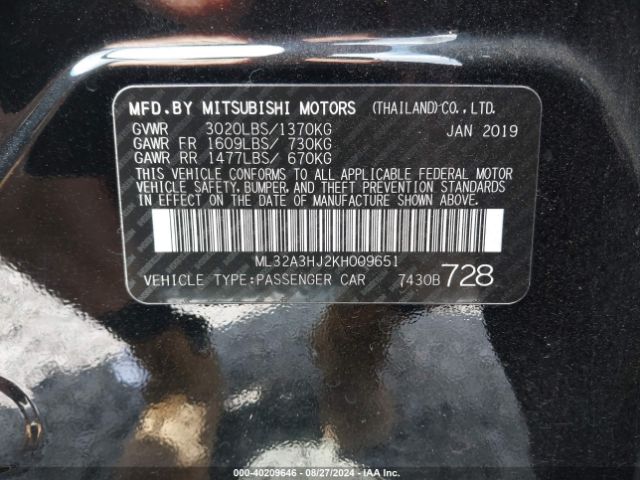 ML32A3HJ2KH009651 Mitsubishi Mirage Es/rf