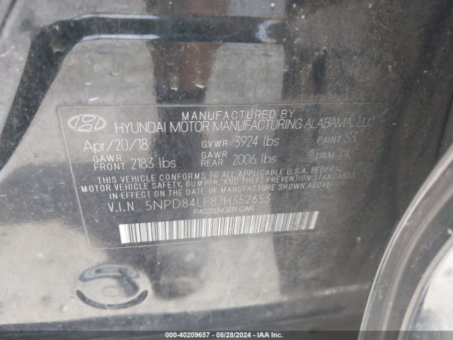 5NPD84LF8JH352653 Hyundai ELANTRA SEL