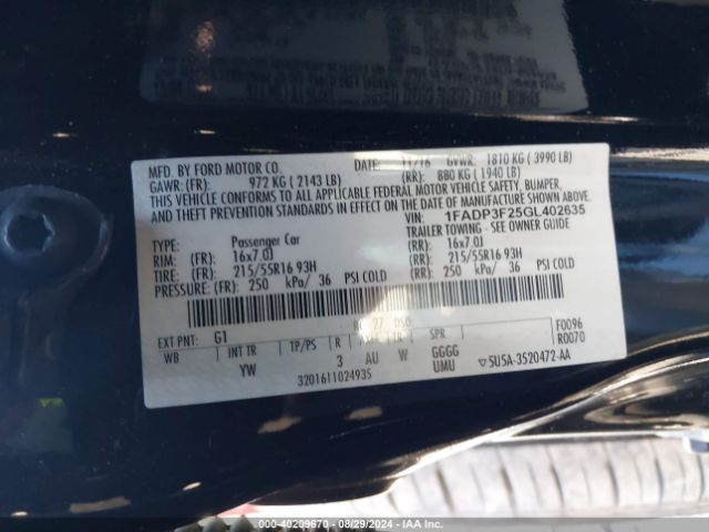 1FADP3F25GL402635 Ford FOCUS SE