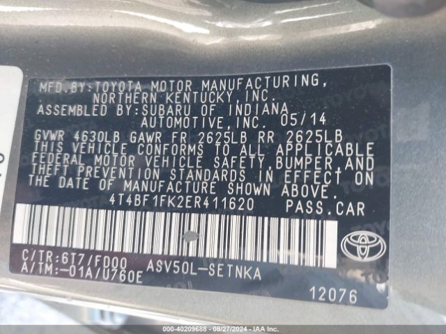 4T4BF1FK2ER411620 Toyota CAMRY LE