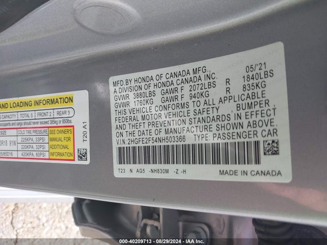 Honda Civic Sport 2022 2HGFE2F54NH503366 Image 9