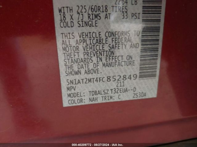 5N1AT2MT4FC852849 Nissan Rogue Sl
