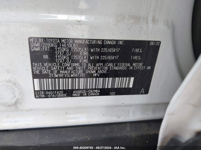 Toyota Rav4 Xle 2020 2T3W1RFV5LW087392 Image 9