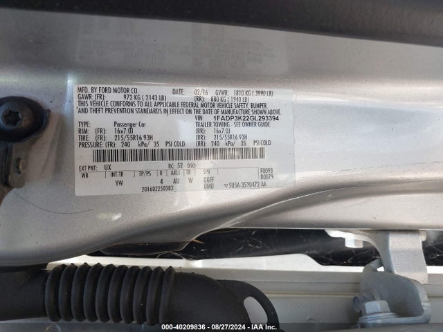 Ford FOCUS SE 2016 1FADP3K22GL293394 Image 9