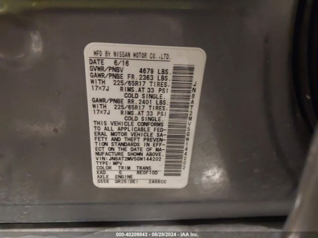 JN8AT2MV5GW144202 Nissan ROGUE S