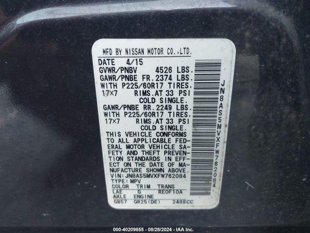 Nissan Rogue Select S 2015 JN8AS5MVXFW762084 Image 9