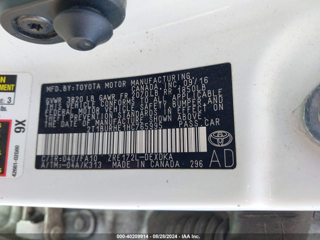 Toyota COROLLA L 2017 2T1BURHE1HC765995 Image 9