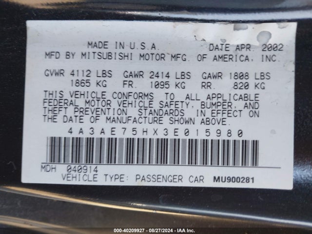2003 MITSUBISHI ECLIPSE SPYDER 4A3AE75HX3E015980 Photo 8