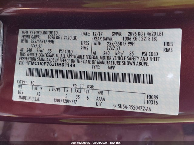 Ford ESCAPE S 2018 1FMCU0F76JUB01149 Image 9