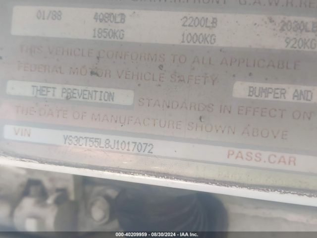 1988 SAAB 9000 YS3CT55L8J1017072 Photo 8
