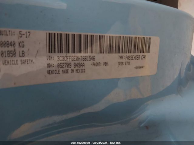 3C3CFFGE0HT661546 Fiat 500E BATTERY ELECTRIC