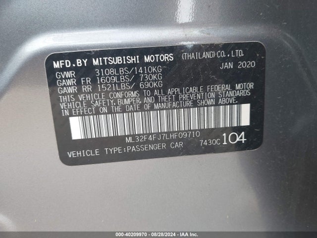 2020 MITSUBISHI MIRAGE G4 ML32F4FJ7LHF09710 Photo 8