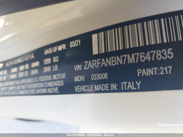 ZARFANBN7M7647835 Alfa Romeo Giulia Ti Awd