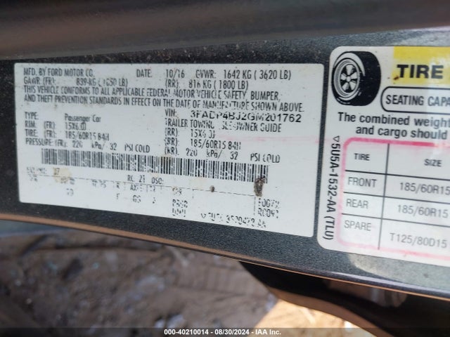 Ford FIESTA SE 2016 3FADP4BJ2GM201762 Image 9