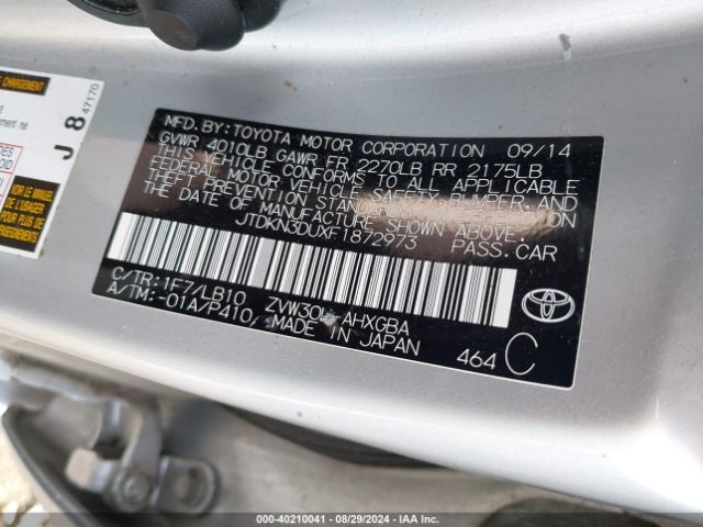 JTDKN3DUXF1872973 Toyota Prius Four