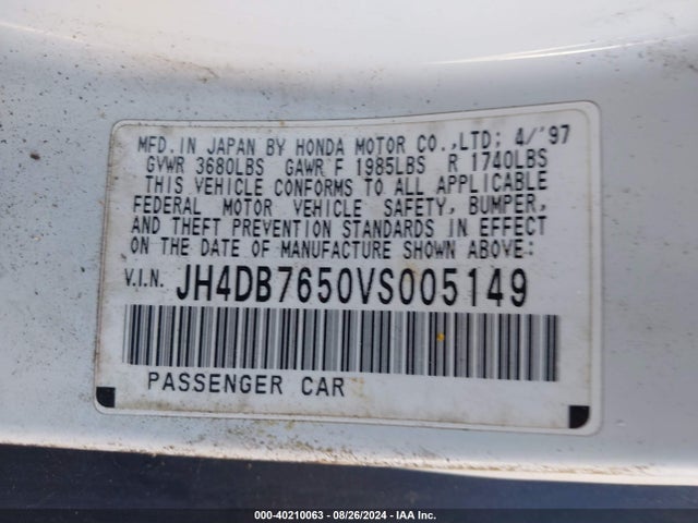 Auction sale of the 1997 Acura Integra Ls, vin: JH4DB7650VS005149, lot number: 40210063