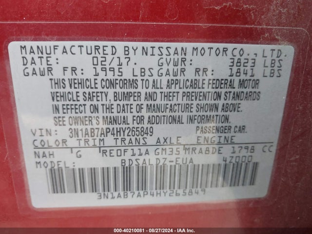Nissan SENTRA SV 2017 3N1AB7AP4HY265849 Image 9