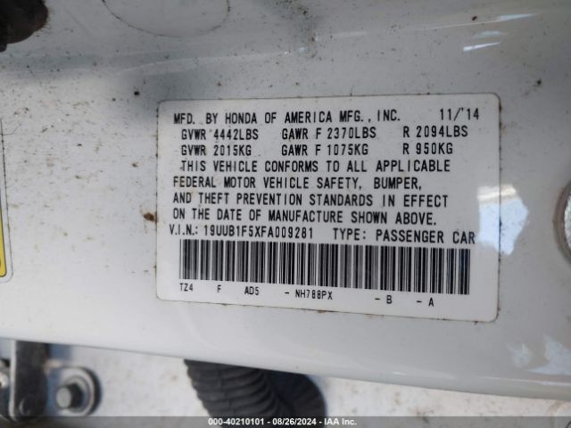 19UUB1F5XFA009281 Acura TLX TECH