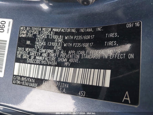 Toyota Sienna L 7 Passenger 2017 5TDZZ3DC1HS784684 Image 9