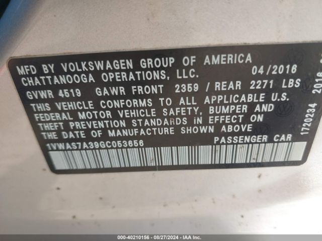 1VWAS7A39GC053656 Volkswagen Passat 1.8t S