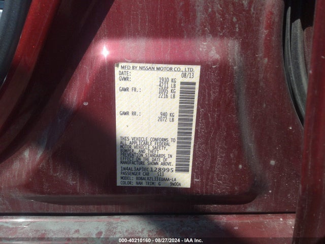 Nissan Altima 2.5 S 2014 1N4AL3AP3EC128995 Image 9