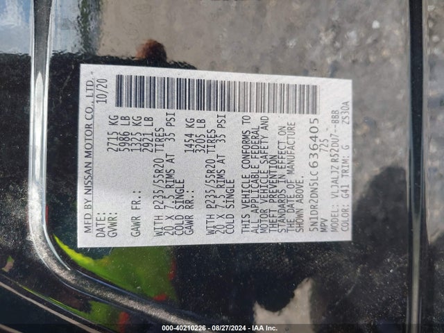 Nissan Pathfinder Platinum 2wd 2020 5N1DR2DN5LC636405 Image 9