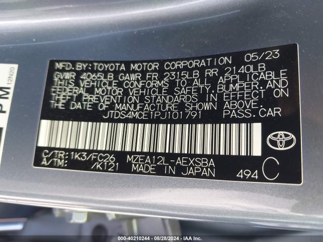 Toyota COROLLA SE 2023 JTDS4MCE1PJ101791 Image 9