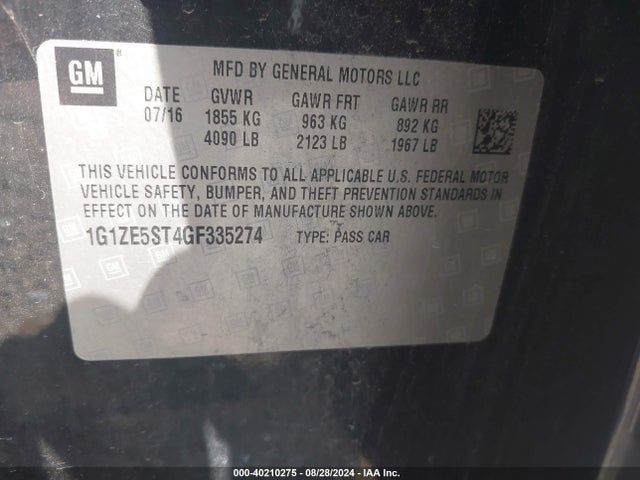 Chevrolet MALIBU 1LT 2016 1G1ZE5ST4GF335274 Image 9