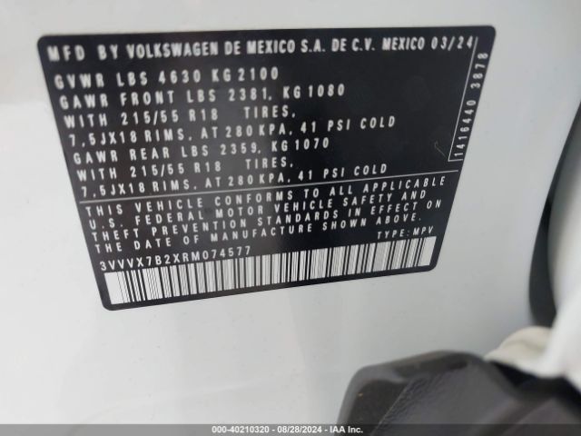 3VVVX7B2XRM074577 Volkswagen Taos 1.5t Se