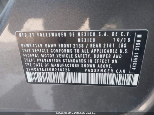 3VWD67AJ8GM266726 Volkswagen Jetta 1.4t Se