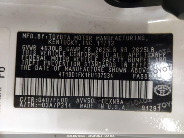 4T1BD1FK1EU107534 Toyota Camry Hybrid Le