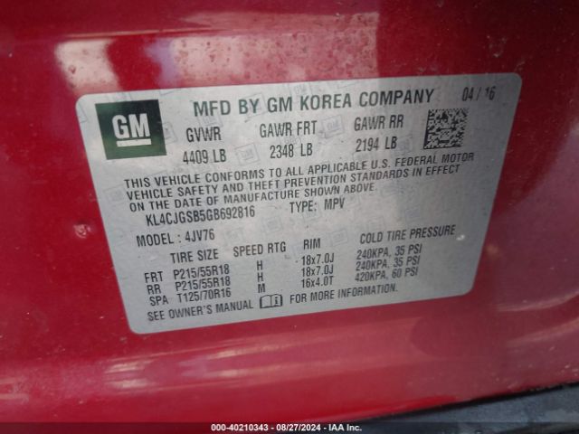 KL4CJGSB5GB692816 Buick Encore Leather