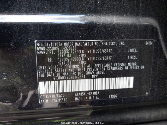 4T3RWRFV0RU142631 Toyota Rav4 Hybrid Xle