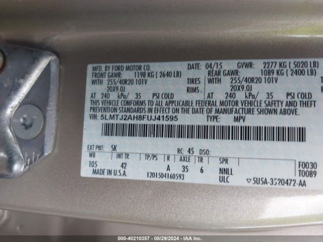5LMTJ2AH8FUJ41595 Lincoln MKC