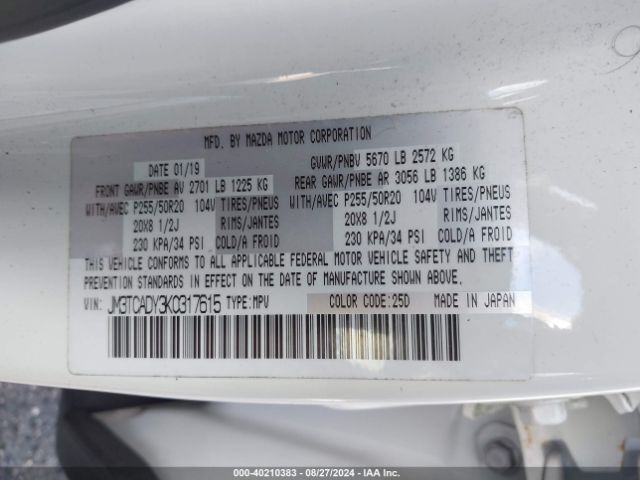JM3TCADY3K0317615 Mazda Cx-9 Grand Touring