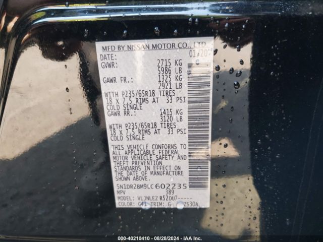 5N1DR2BM9LC602235 Nissan Pathfinder Sv 4wd