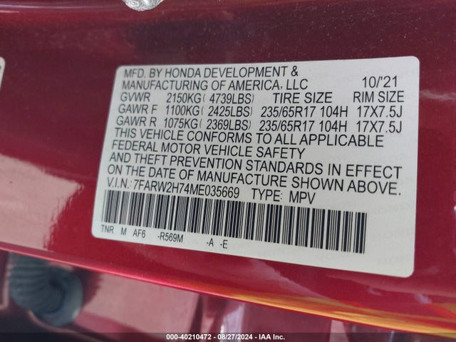 7FARW2H74ME035669 Honda Cr-v Awd Special Edition