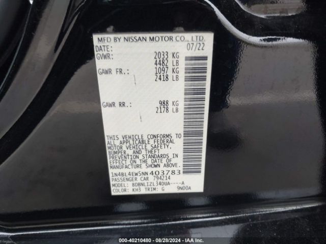 1N4BL4EW5NN403783 Nissan Altima Sl Intelligent Awd