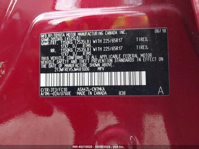 Toyota Rav4 Xle 2018 2T3WFREV5JW481006 Image 9