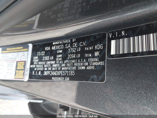 3KPF24ADXPE571185 KIA mpi nu