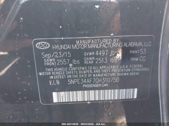 Hyundai Sonata Limited 2016 5NPE34AF7GH310750 Image 9