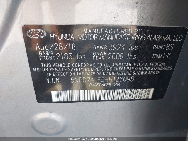 Hyundai ELANTRA SE 2017 5NPD74LF3HH126095 Image 9